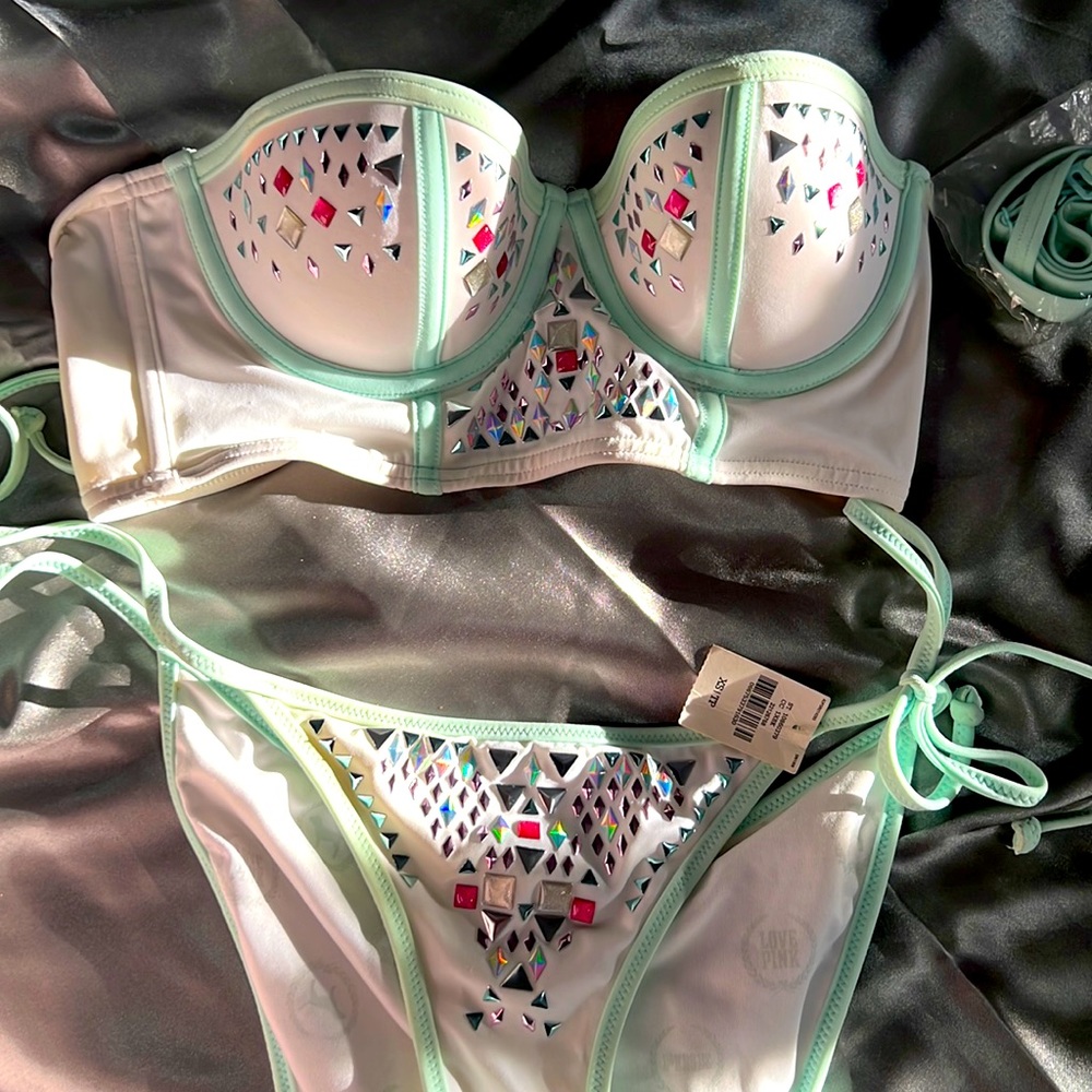 Victoria’s Secret rhinestone white bikini scrunch butt